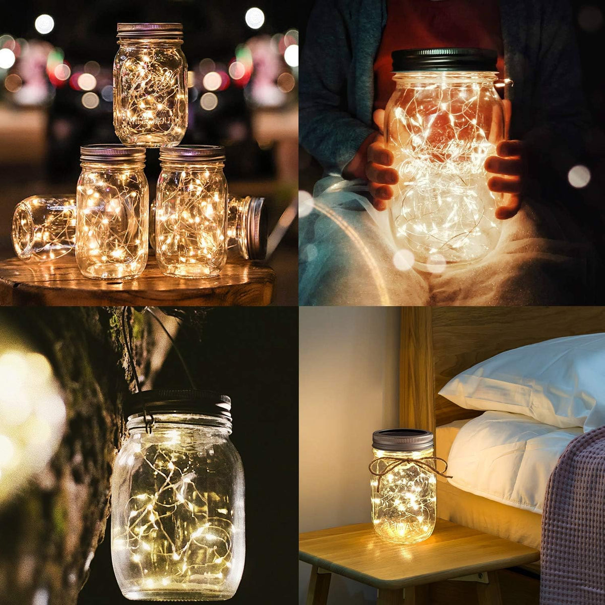 Urvoix Solar Mason Jar Lights - 12 Pack 30 Led Waterproof Jar Lids String Lights with 12 Handle