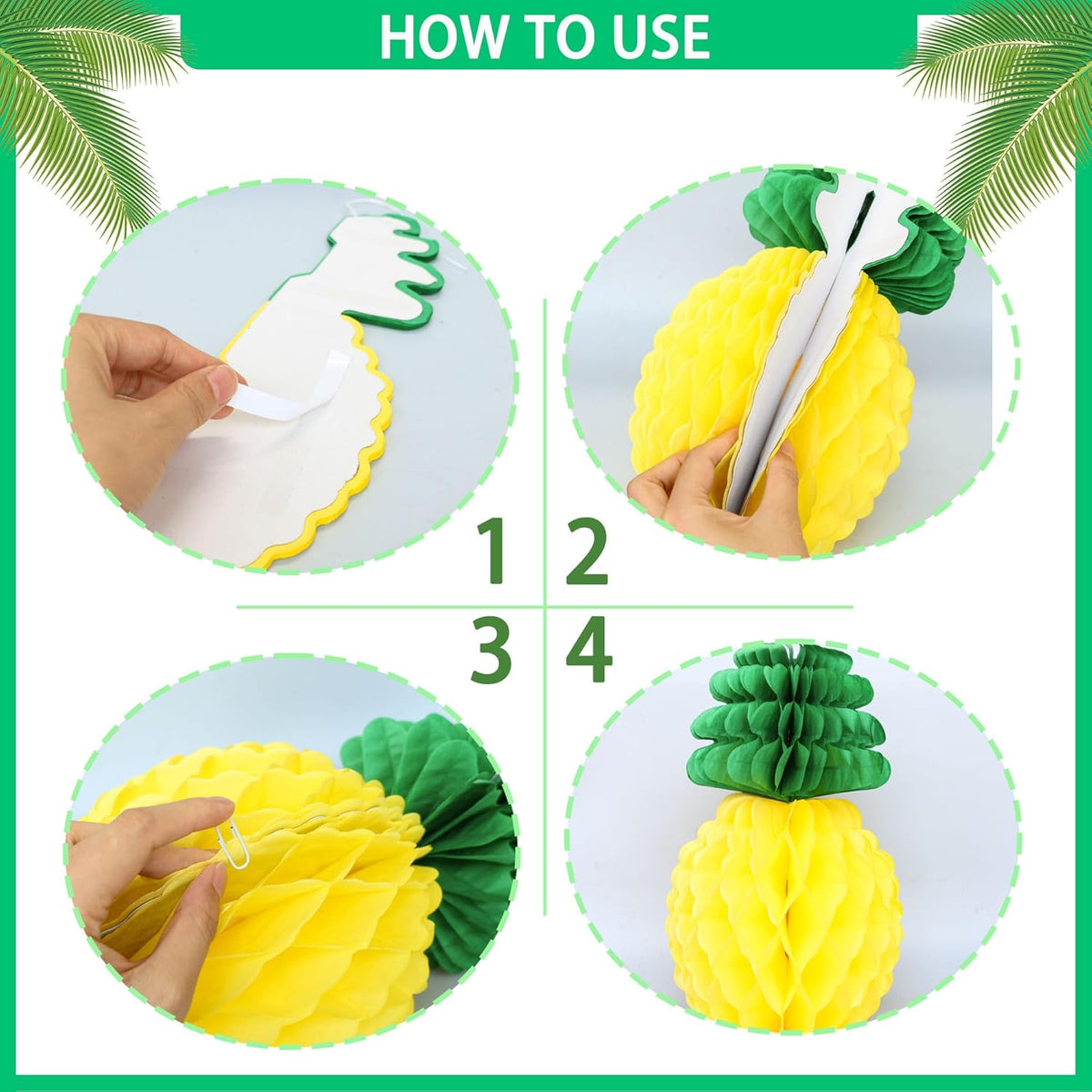 Gyufise 6Pcs Pineapple Honeycomb Centerpieces Tissue Paper Pineapple Table Hanging Decorations for