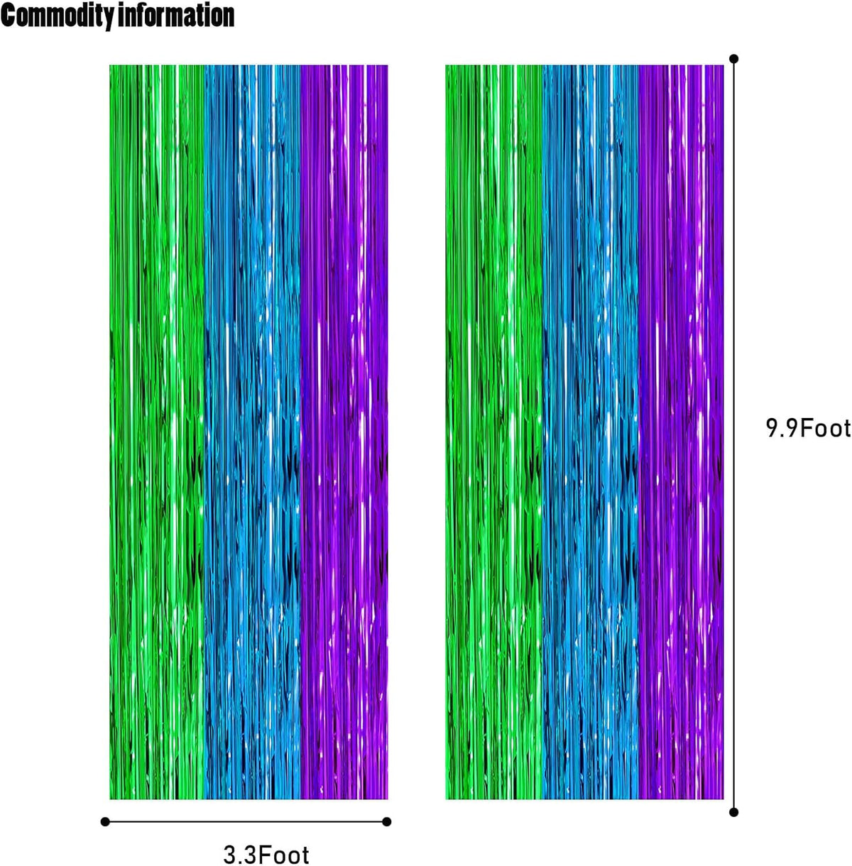 CANREVEL 2 Pack 3.3x8.2 Feet Green Blue and Purple Foil Fringe Backdrop Curtains, Tinsel Streamers