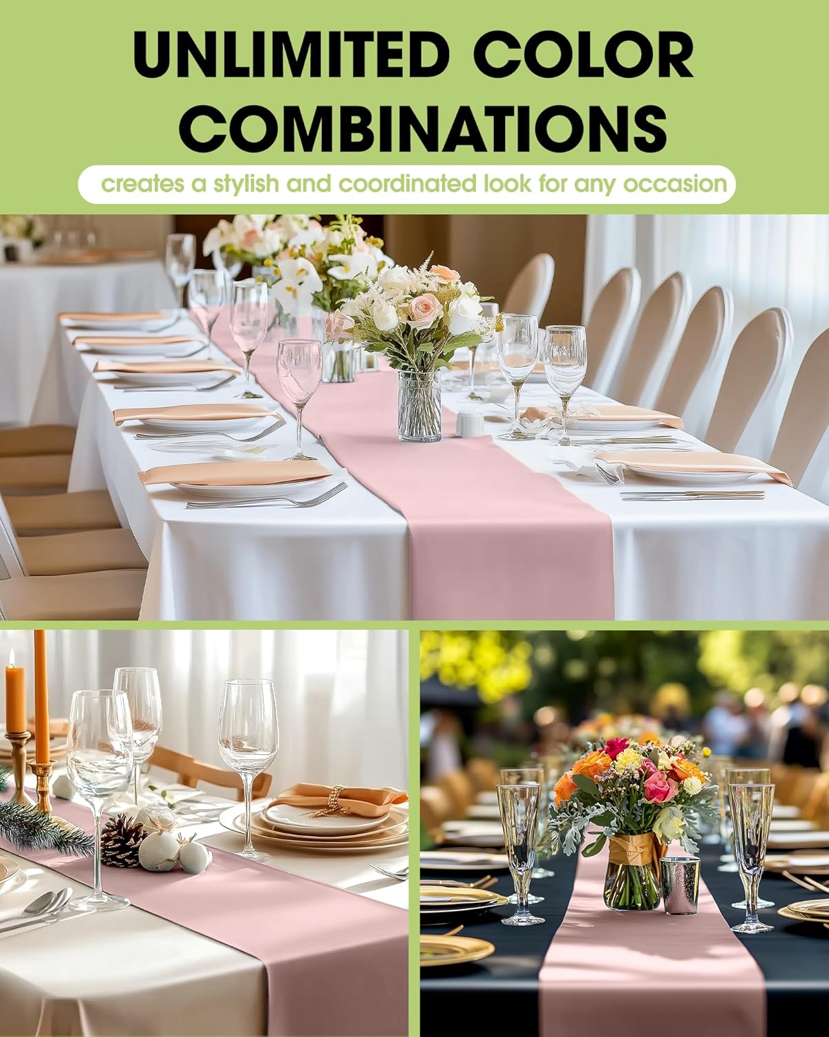 Pureegg Dusty Pink Plastic Table Runners - 10 Pack, 14'' x 108'', Water Resistant & Disposable