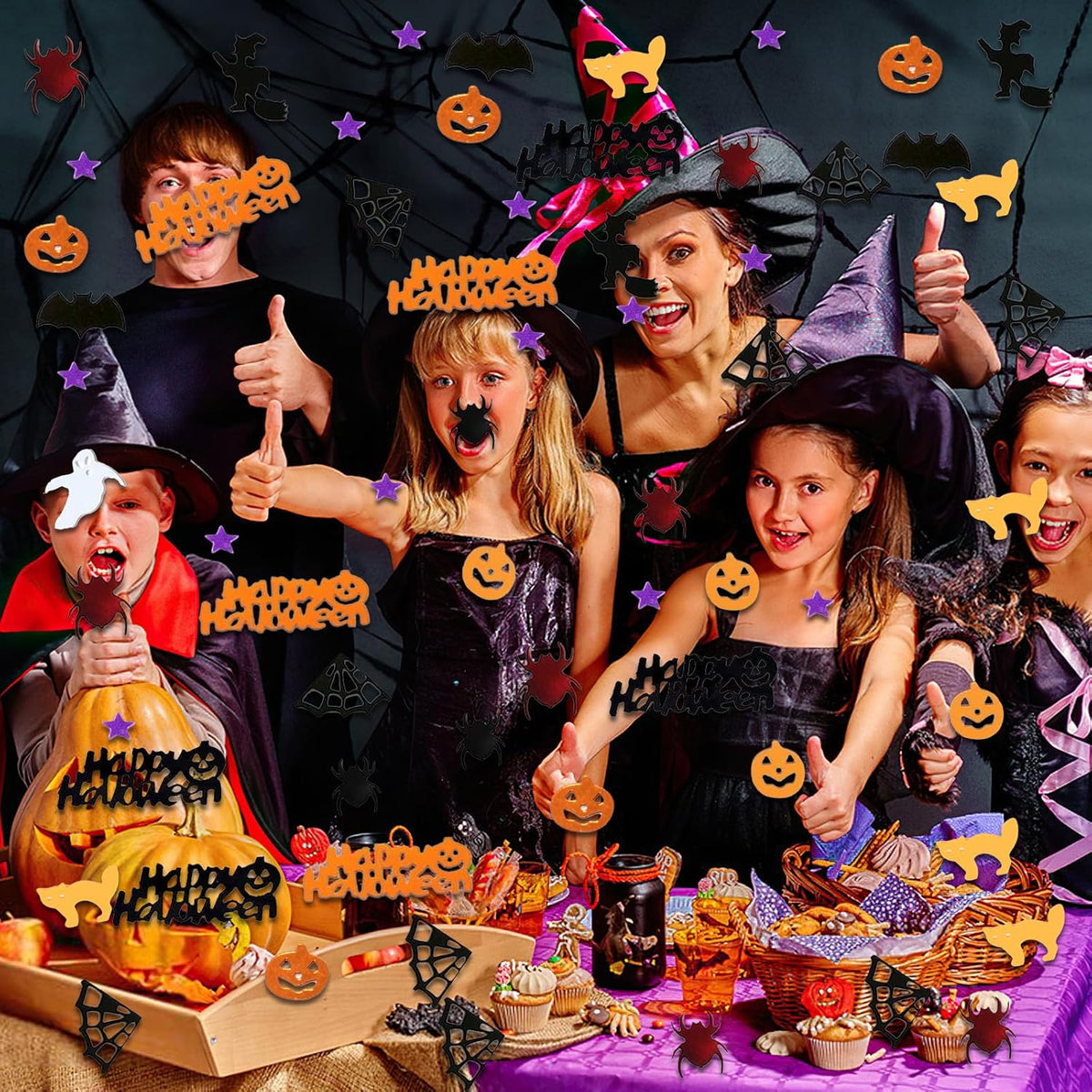 Halloween Party Table Scatter Confetti, 3000 Pcs Pumpkin Spider Webs Bat Foil Metallic Confetti for