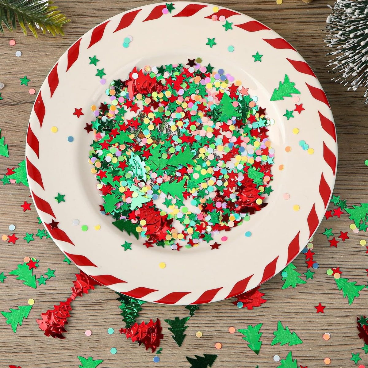 MARFOREVER Christmas Glitter Confetti, Tree Metallic Foil Confetti Party Scatter Red Green Xmas