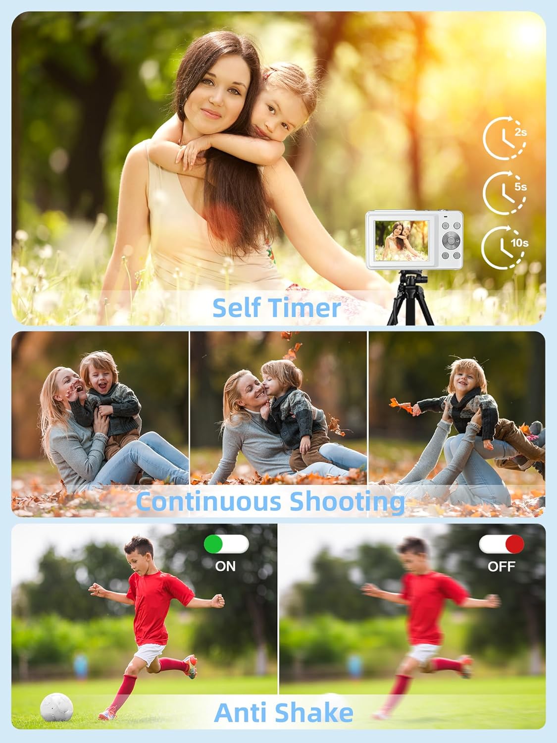 Digital Camera for Kids and Starters, FHD 1080P Point and Shoot Camera with 32GB Card 16X Zoom Anti