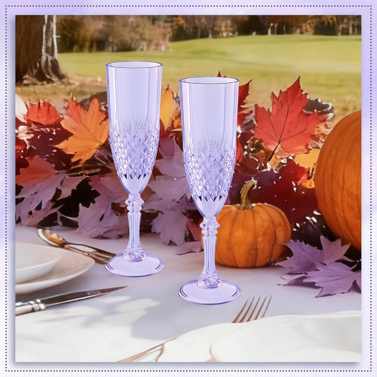 Plastic Champagne Flutes, 12PCS Purple Wine Glasses Goblets Cups Reusable Flute, for Weddings