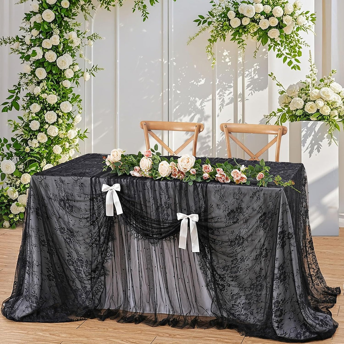 Black Lace Tablecloth Halloween Table Fabric 60x120 Inch for Scary Movies Rustic Wedding Bridal