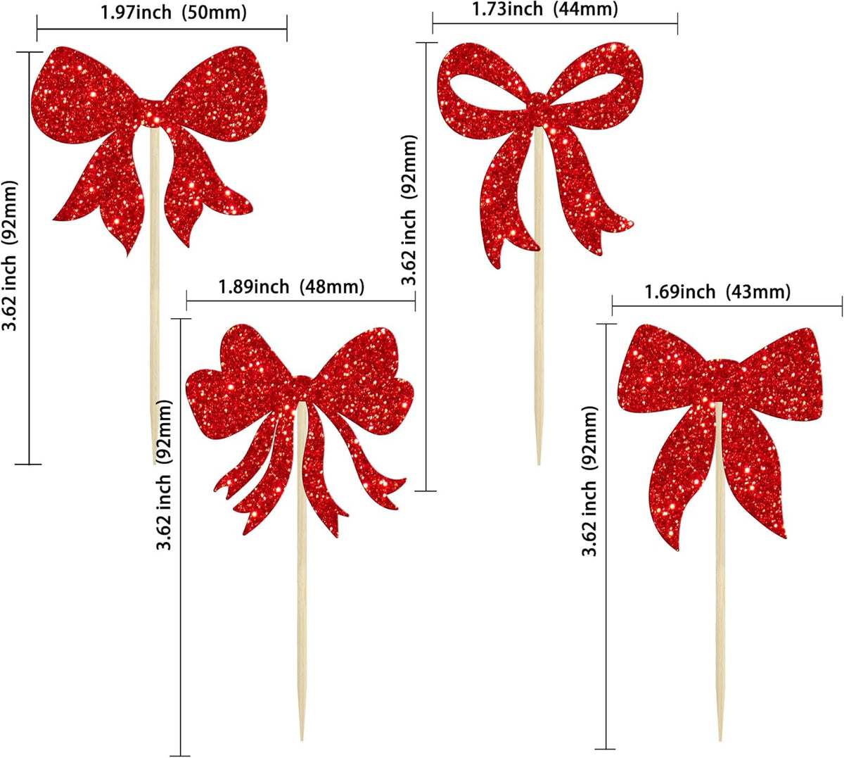 Gyufise 36Pcs Bow Cupcake Toppers Glitter Bowknot Cupcake Picks Bow Tie Birthday Decorations