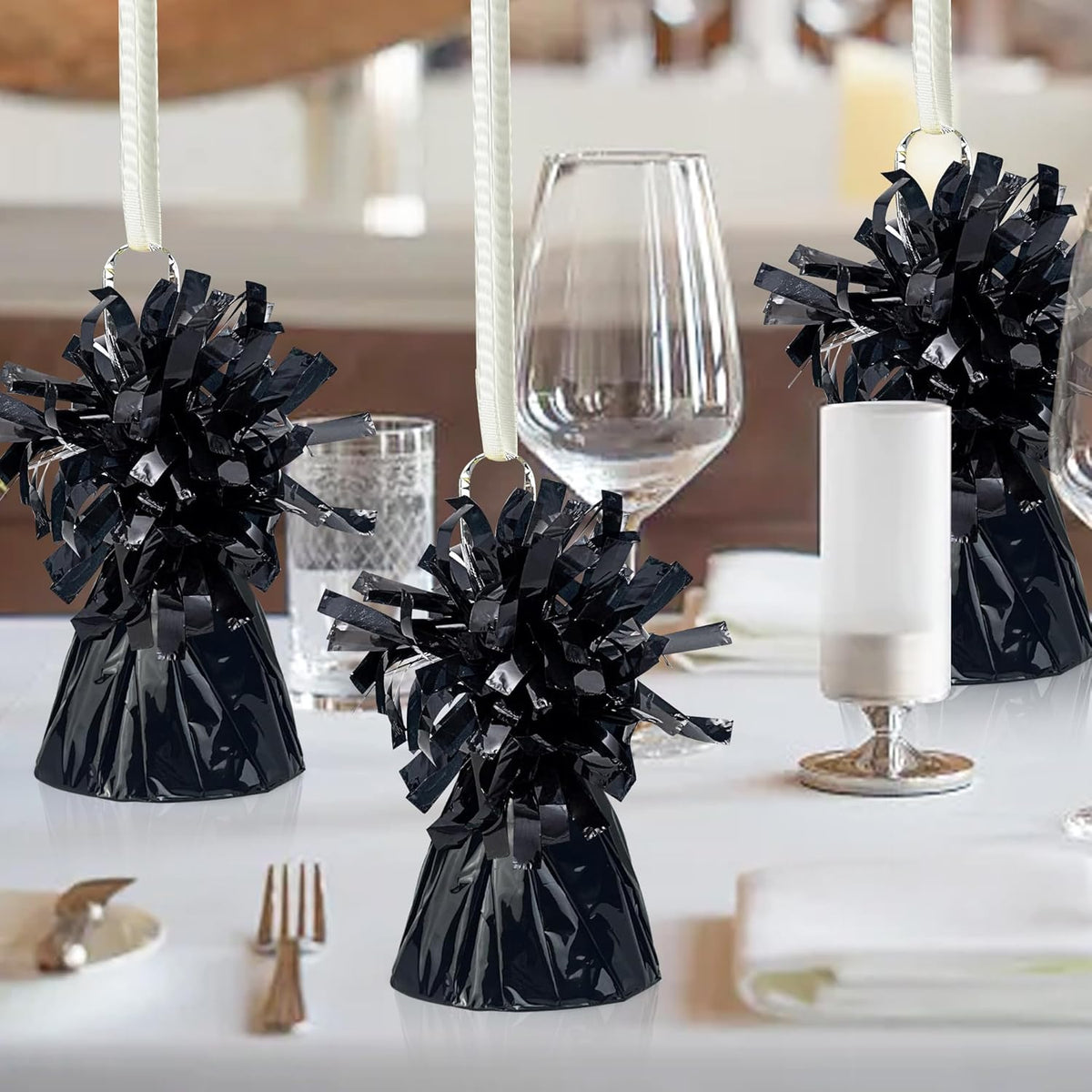16 PCS Metallic Wrapped Balloon Weights Black Heavy Balloon Weight for Balloons Birthday Party