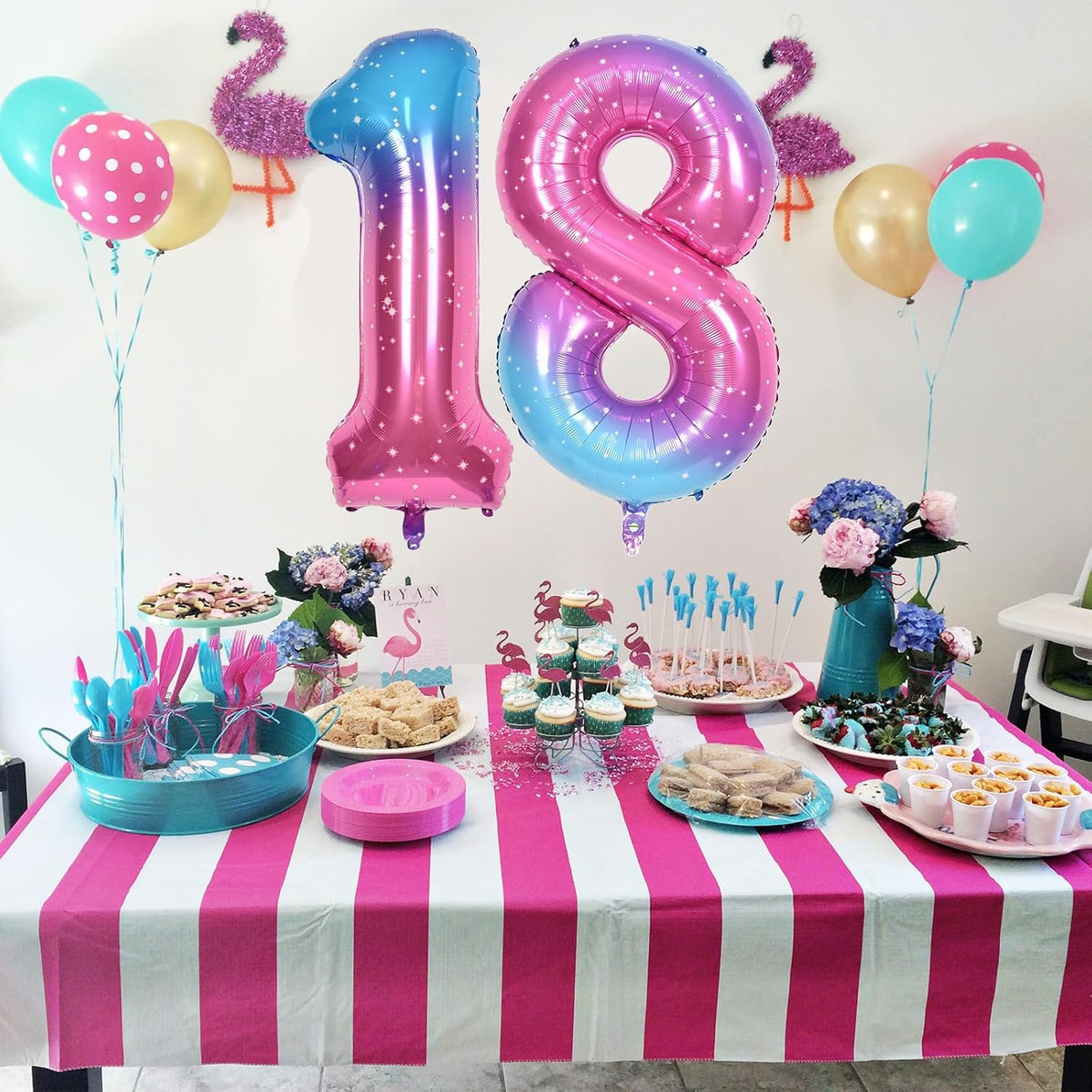 40 Inch Rainbow Gradient Balloon Number 9 Beige, Large Blue Pink Purple Foil Number Balloons Set