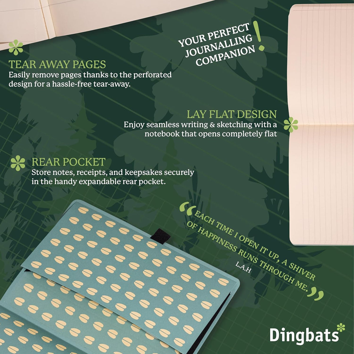 Dingbats* Wildlife Dotted Writing Journal Notebook A5 - Vegan Leather Softcover - Ideal for Work