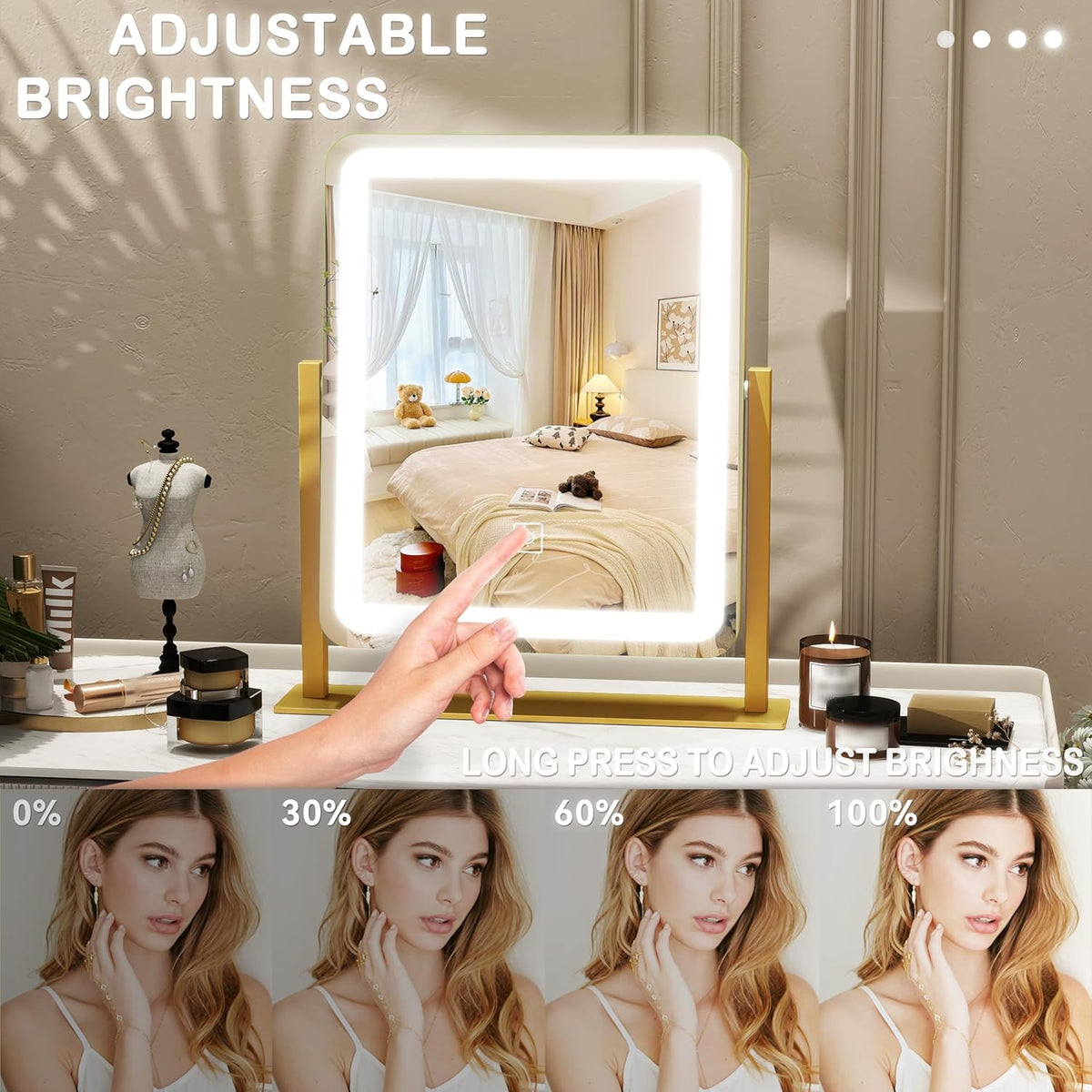 Vanity Mirror with Lights, 12.6"×15" LED Makeup Mirror, Lighted Makeup Mirror with Lights, Smart