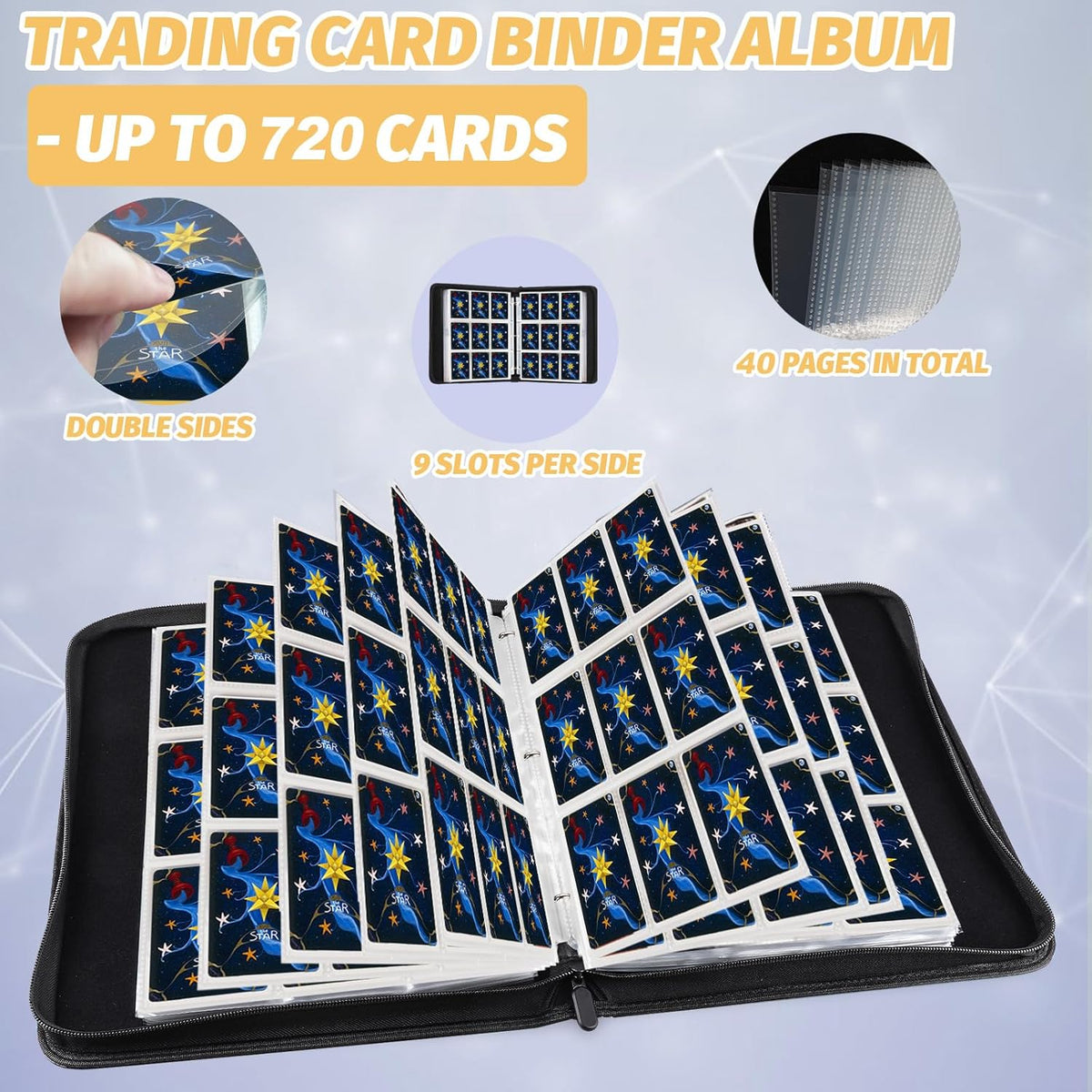 Trading Card Binder for MTG Cards, Premium 9 Pocket Card Binder, 720 Double Sided Pocket Collector