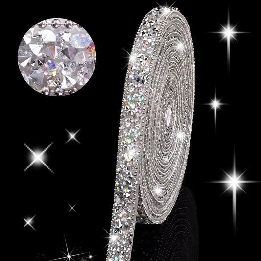 Hicarer 3 Yards Rhinestone Ribbon,0.4 Inch,Silver AB Color