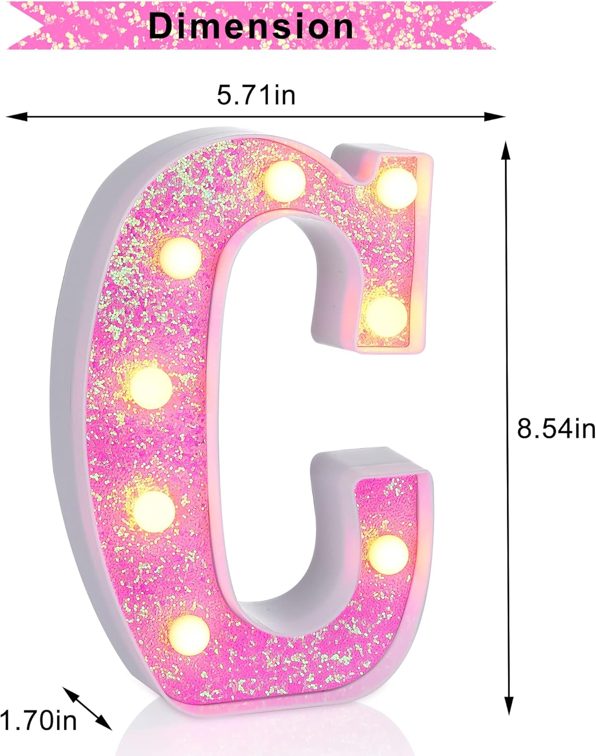 Foaky Pink Light up Letters，Pink Party Decorations,Girls Room Decor,Glitter Light Up