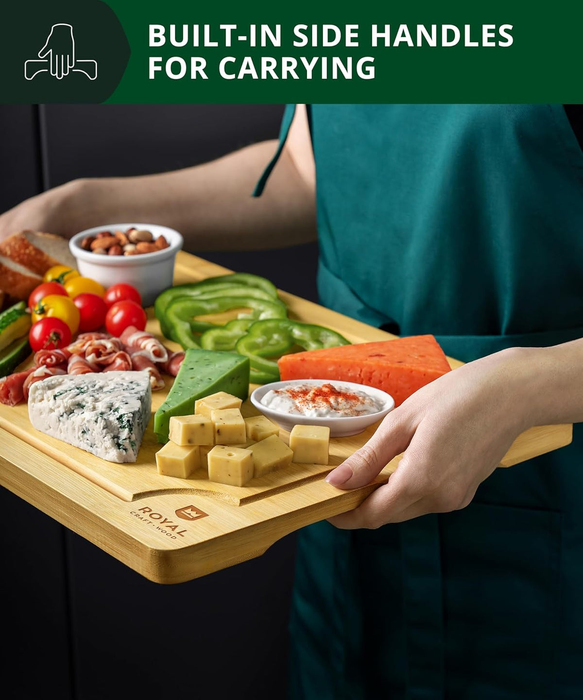 Wooden Cutting Boards for Kitchen Meal Prep & Serving - Bamboo Wood Cutting Board Set - Charcuterie