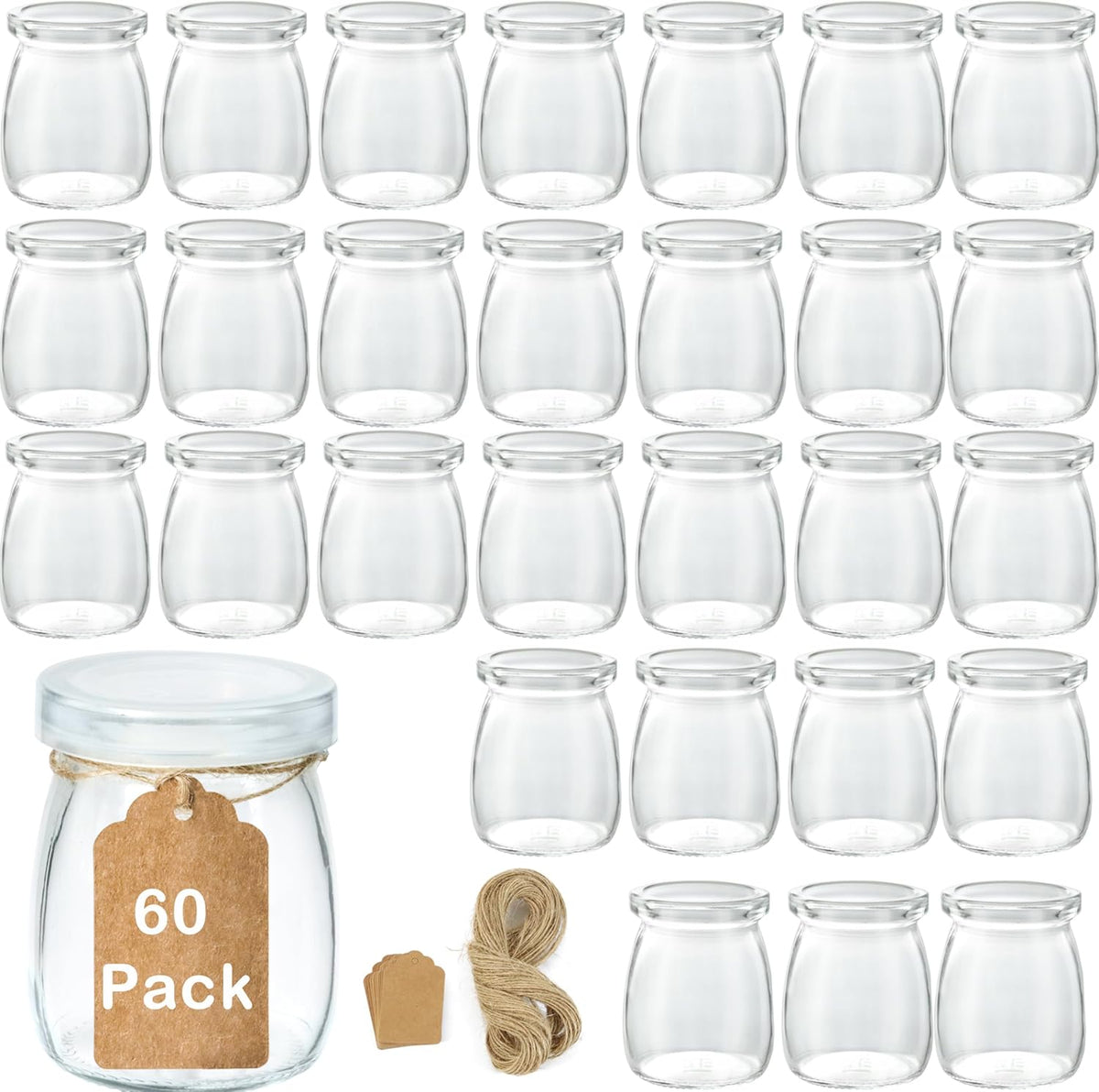 Mini Pudding Jars 60Pack, 3.4 oz Glass Favor Jar with Lids, Candle jars,Yogurt Containers with