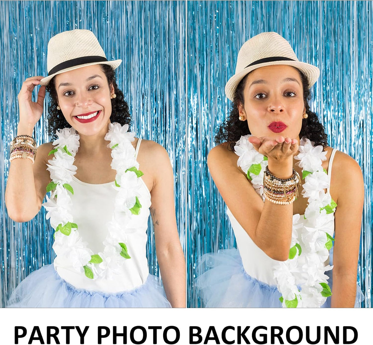 5 Pack Foil Curtain Backdrop Blue Metallic Tinsel Foil Fringe Curtains Photo Booth Props for
