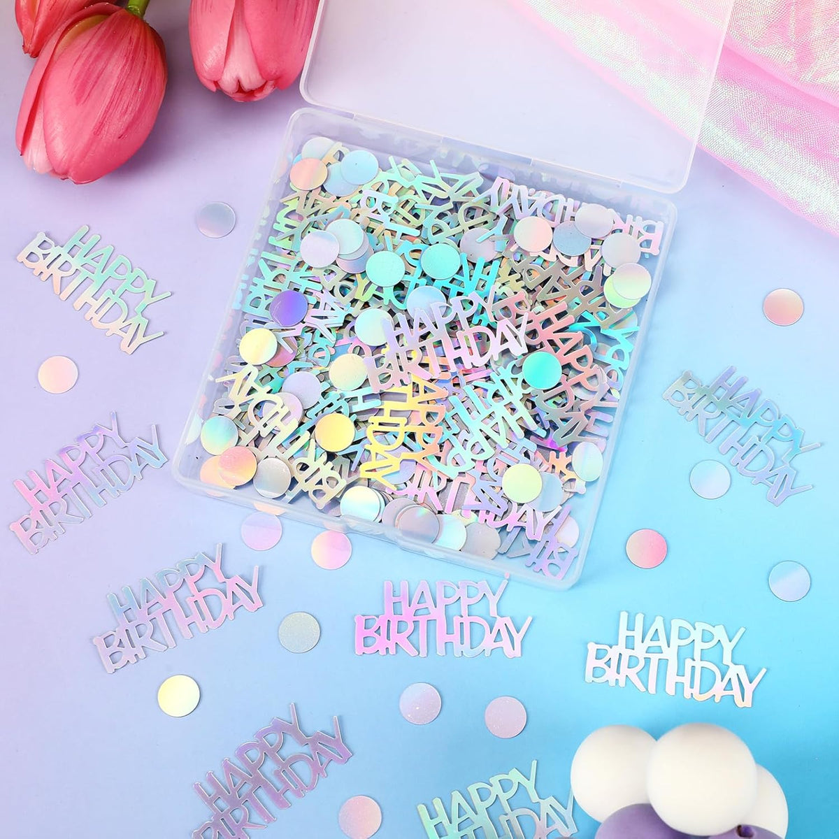 MARFOREVER Iridescent Happy Birthday Confetti, Birthday Party Confetti Metallic Foil Sprinkles