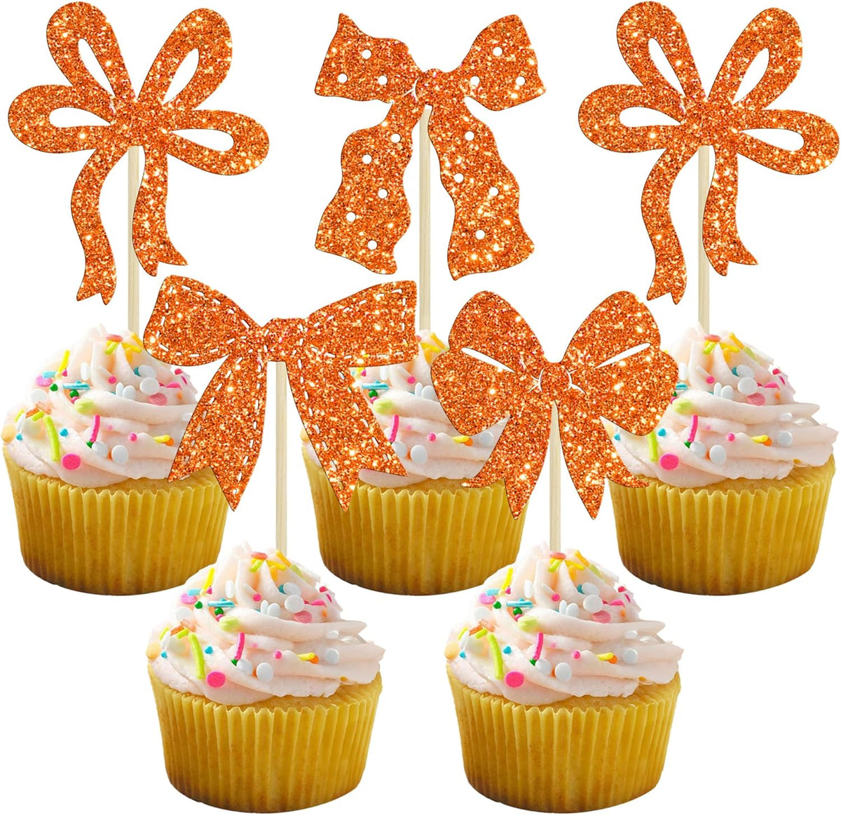 Ephlyn 24Pcs Bow Cupcake Toppers Bow Birthday Cake Topper Girls Birthday Party Decorations Bowknot