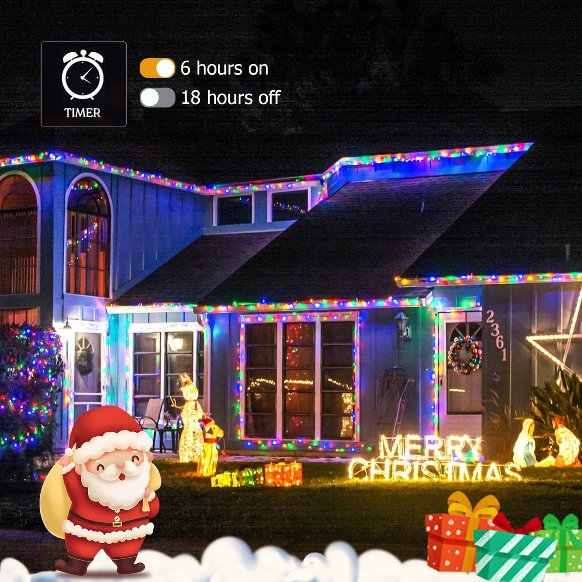 JMEXSUSS 163ft 500 LED Christmas Lights Outdoor, Waterproof Clear Wire String Light, 8 Modes