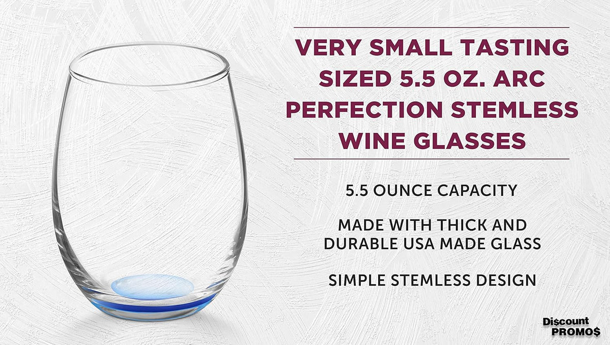DISCOUNT PROMOS Stemless Wine Glasses by ARC 5.5 oz. Set of 12, Bulk Pack - Perfect for Hotel, Bar