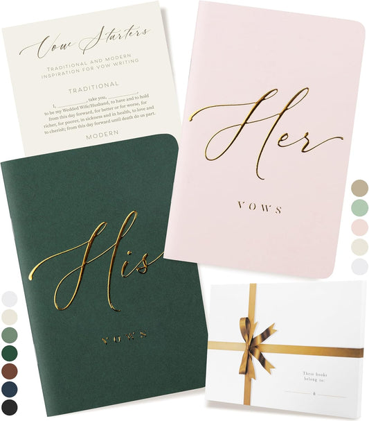 ARTESORI Wedding Vow Book for Her & Him, Soft Touch, Gold Engraving, 28 Lined Pages, Wedding Vow