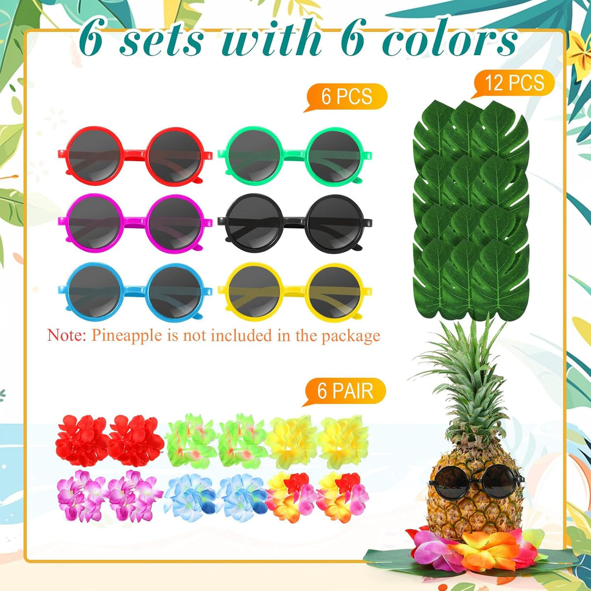 6 Sets Hawaiian Table Centerpieces Pineapple Luau Party Table Decorations Tropical Decor for Beach