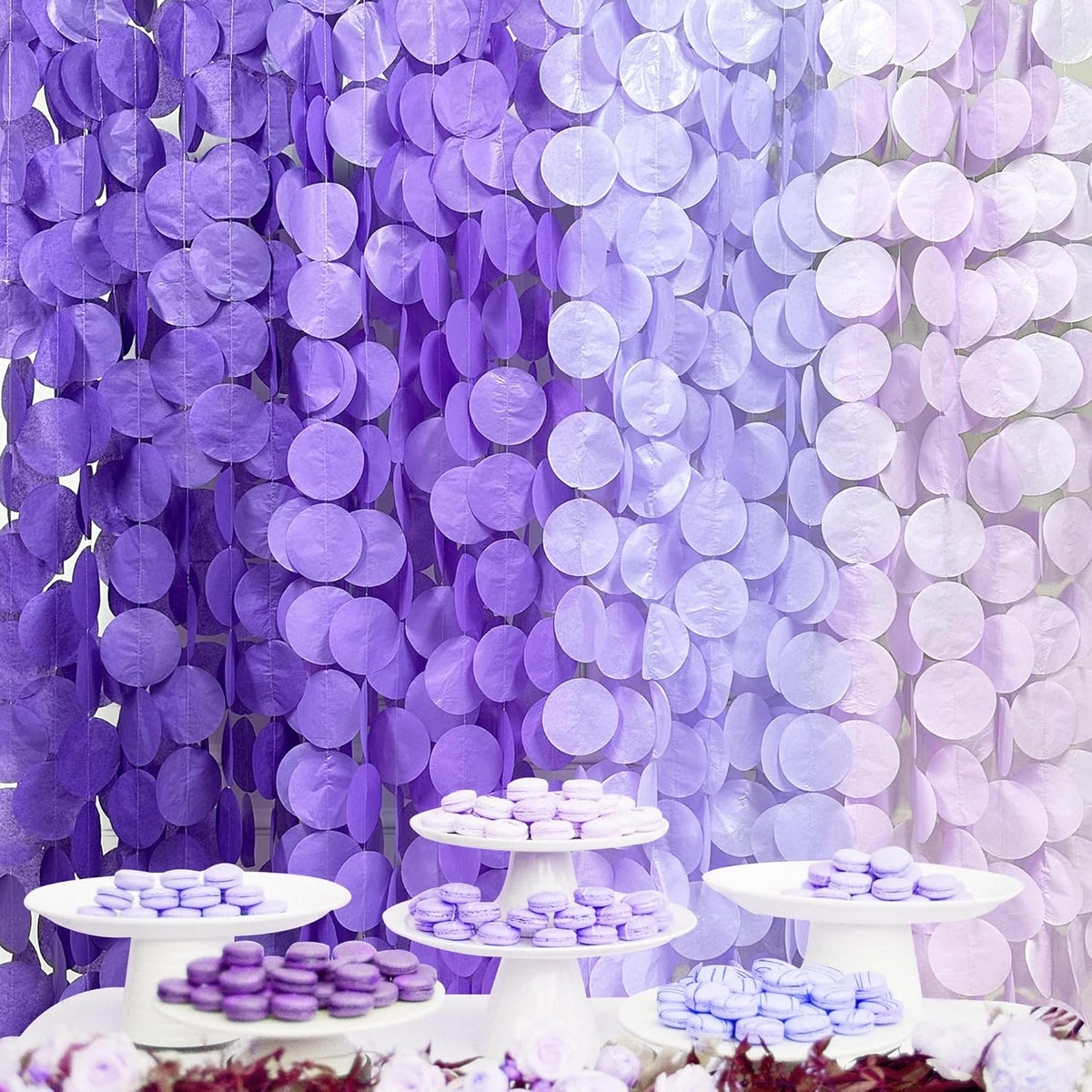 205Ft Lavender Party Decoration Ombre Purple Polka Dot Backdrop Streamer Tissue Paper Circle Dot