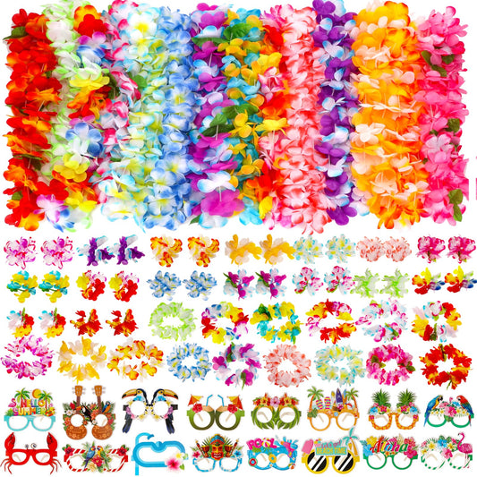 Atonofun 80 PCS Leis for Luau Party Decorations- Hawaiian Leis Bulk, Luau Party Glasses, Colorful