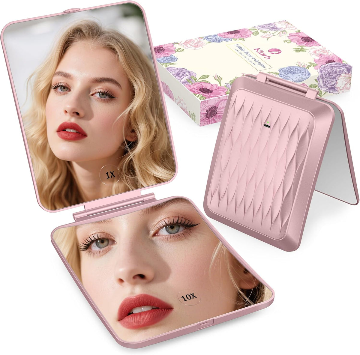 1X/10X Magnifying Makeup Mirror with 3 Colored Lights and Touch Control, 2700mAh Rechargeable LED