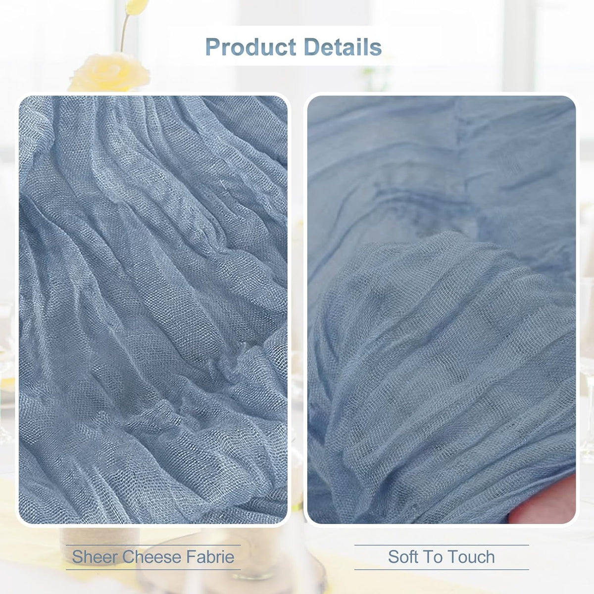 10 Pack Dusty Blue Cheesecloth Table Runner 35x120 Inch 10Ft Rustic Gauze Cheese Cloth Table Runner