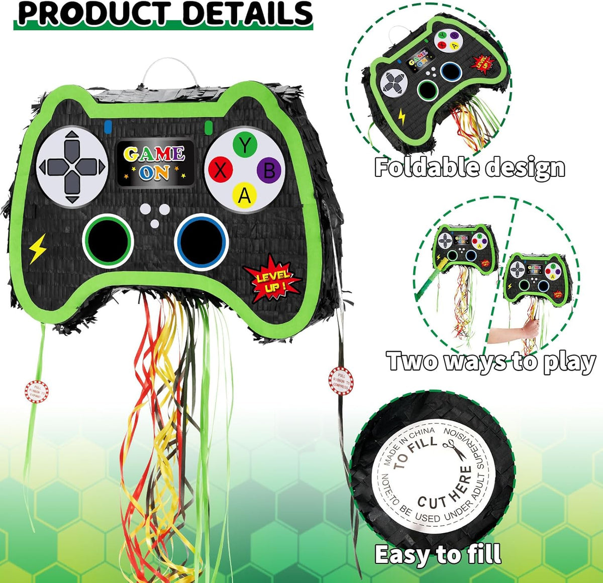 WERNNSAI Foldable Video Game Piñata - Pull String Gaming Birthday Party Supplies Extendable Piñata