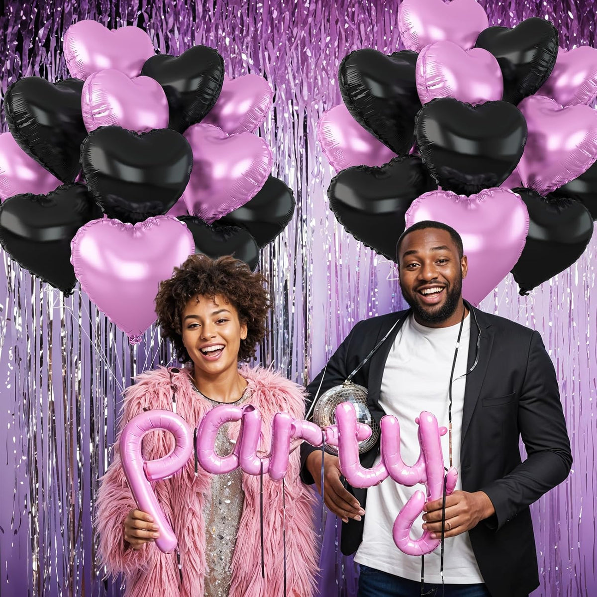 Black Purple Heart Balloons,12Pcs 18Inch Cream Purple Black Heart Shaped Foil Helium Balloons for