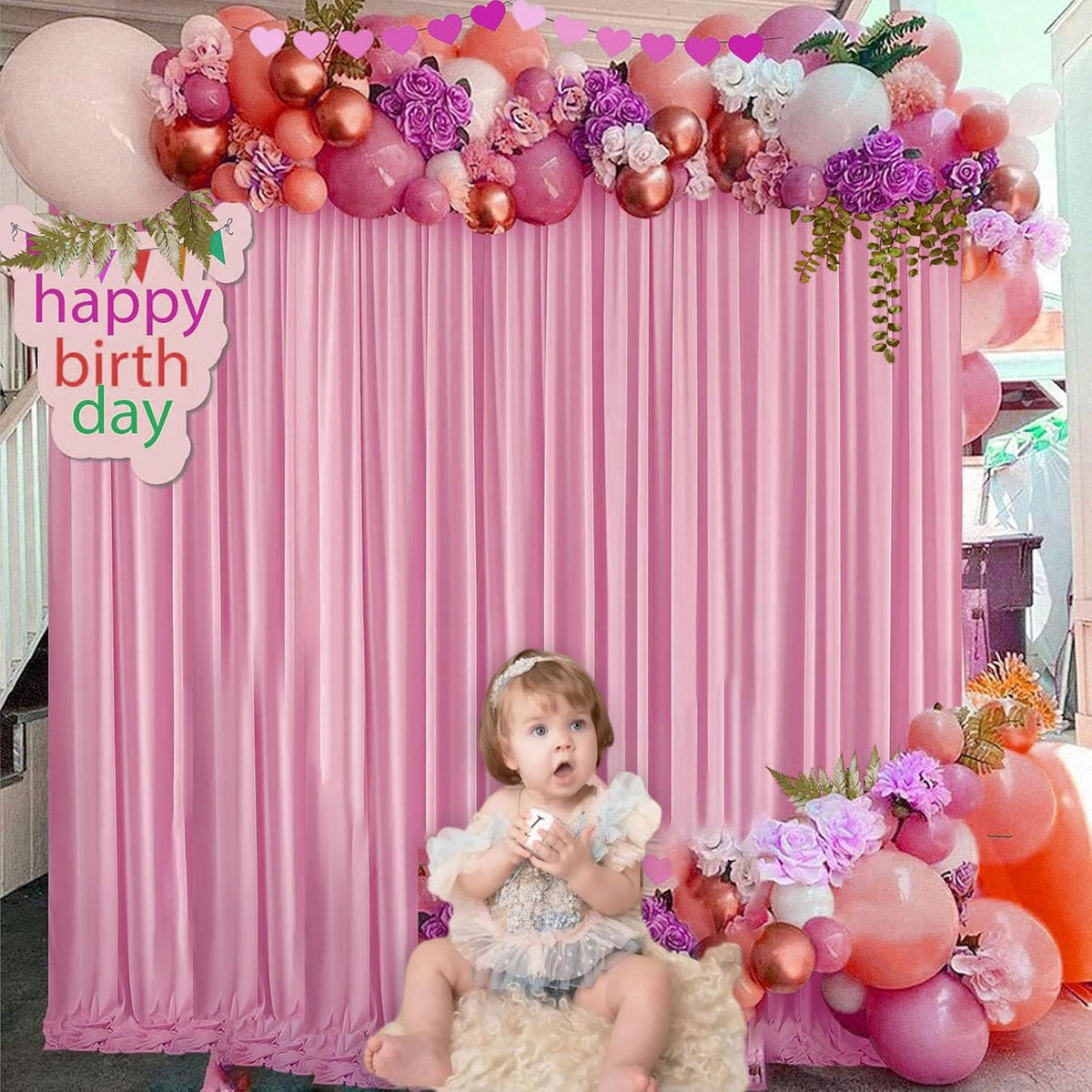 10 x 10 Feet New Pink A Backdrop Curtain for Partie, Background Curtains for Photoshoot, Birthday