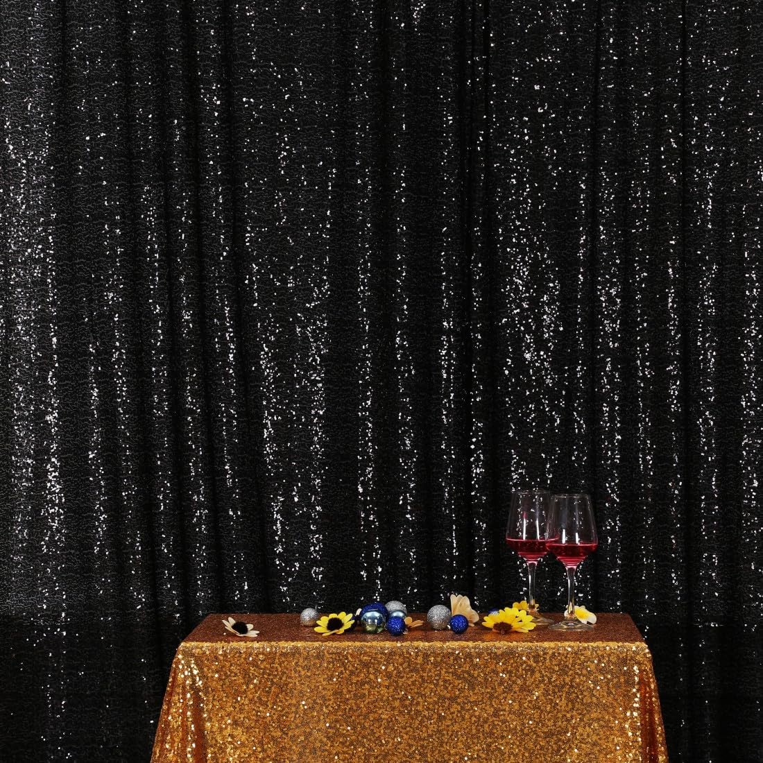 Poise3EHome Black Sequin Backdrop, 7FT x 7FT Black Sequin Photography Backdrop Curtain for Party
