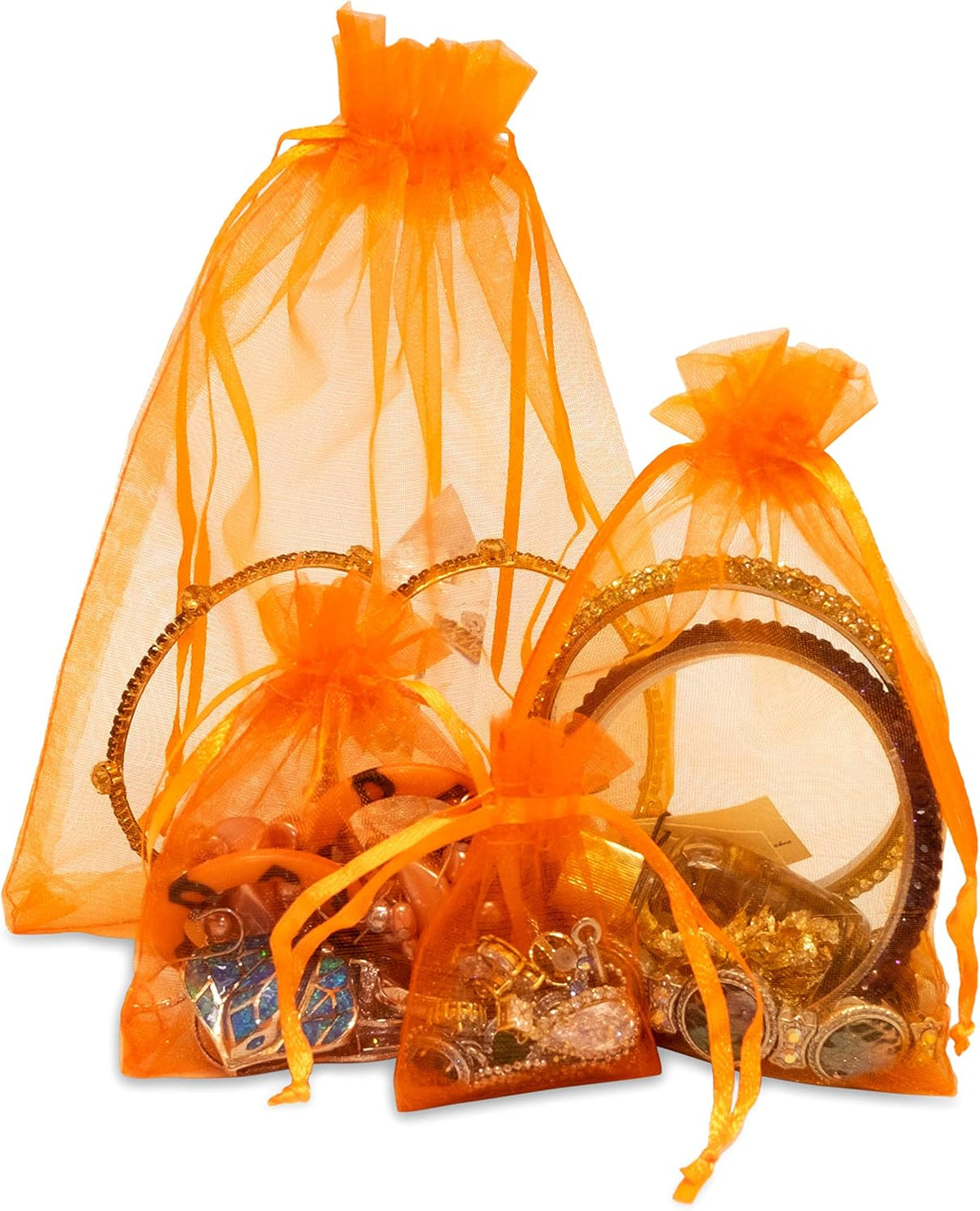 TheDisplayGuys 48-Pack 3x4 Orange Sheer Organza Gift Bags with Drawstring, Jewelry Candy Treat