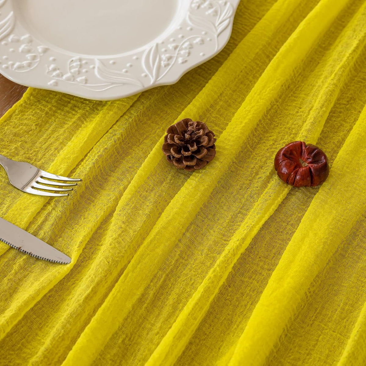 Yellow Table Runner Rustic Gauze Cheesecloth Table Runner 120 Inch 10 FT for Wedding Baby Shower