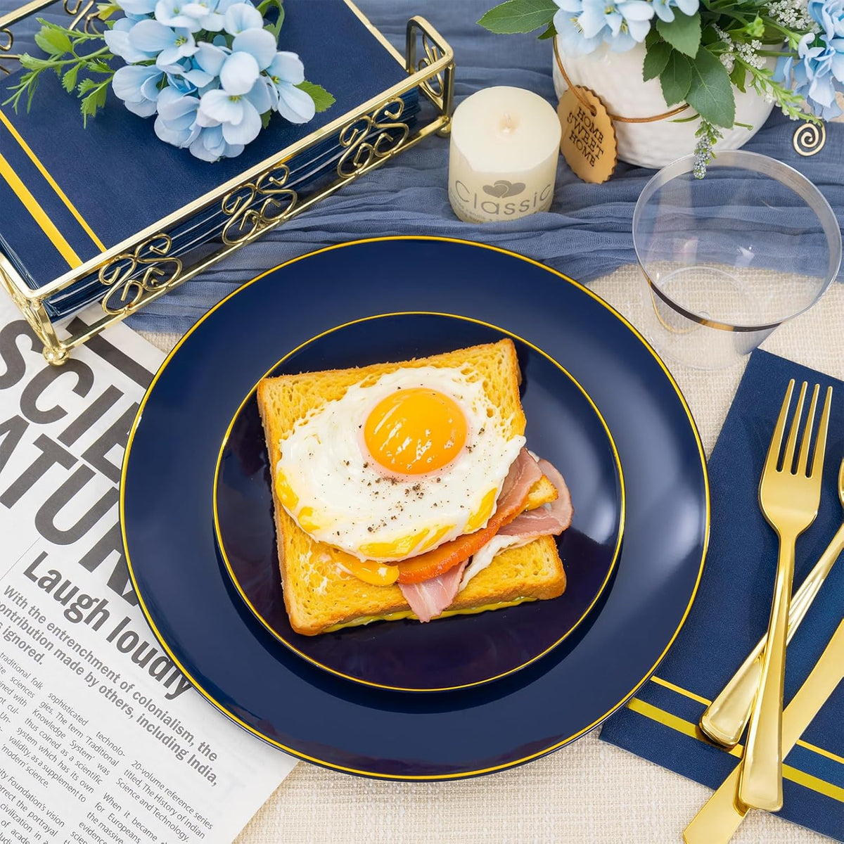 NOCCUR 350PCS Navy Blue Plastic Plates - Blue Disposable Dinnerware Set for 50 Guests, 100
