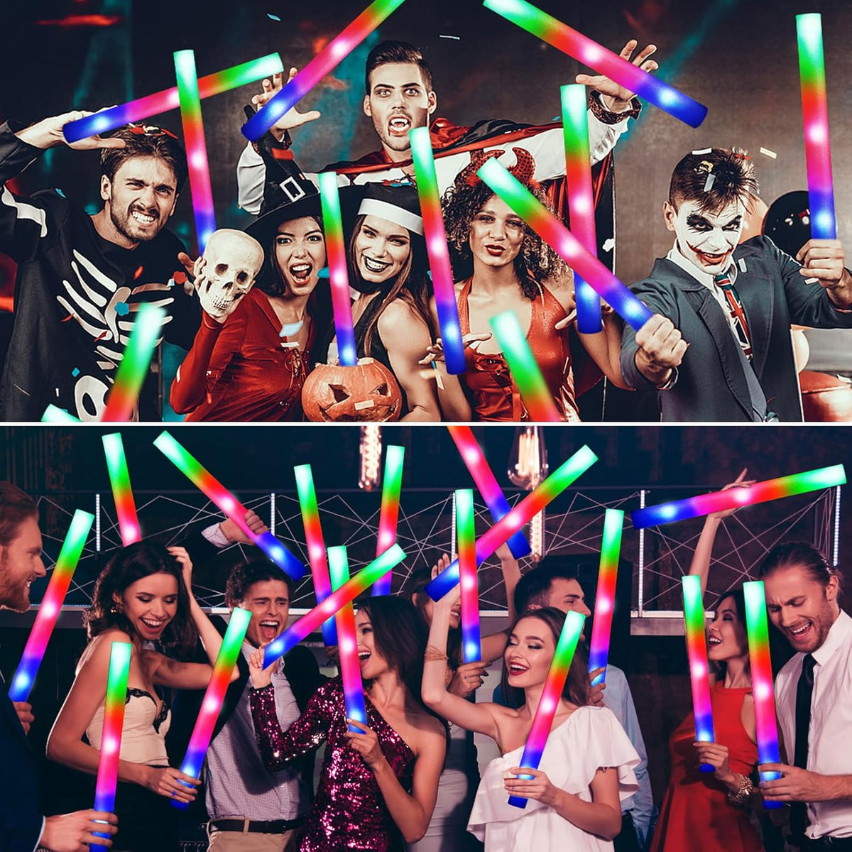124 PCS Glow Sticks, Foam Glow Sticks, Foam Light up Sticks with 3 Modes Colorful Flashing, Glow In