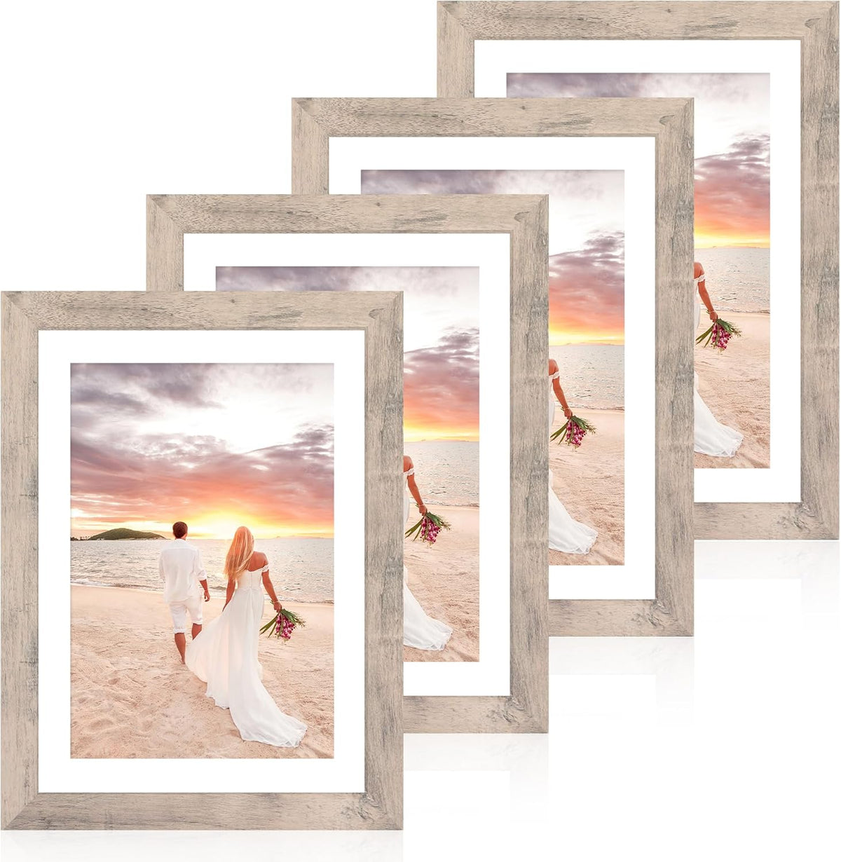 10x14 Picture Frame Set of 4 with Tempered Glass, Smoke Gray Frame Display 8x12 Picture with Mat or