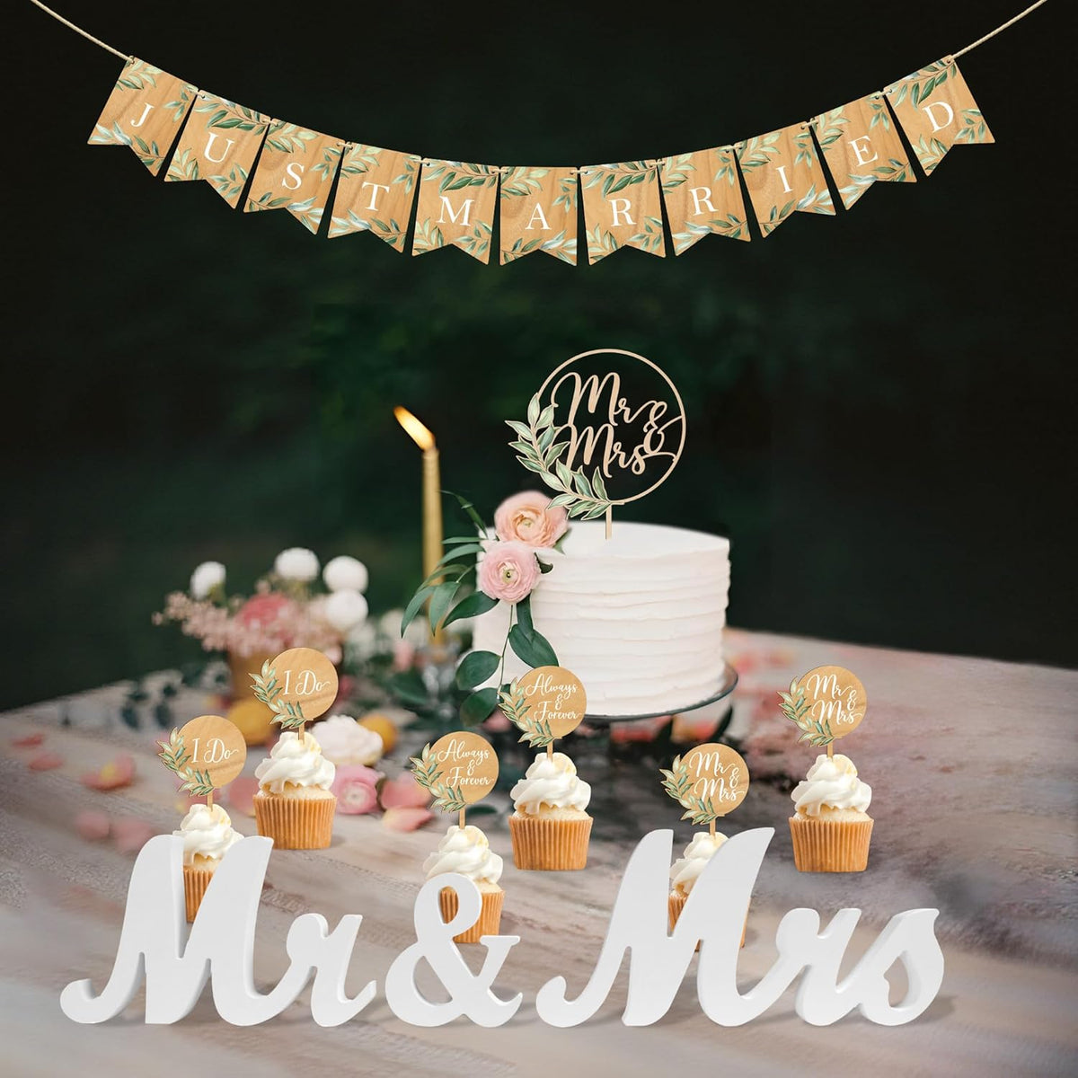 Mr & Mrs Cake Topper & Wedding Cupcake Toppers & Just Married Banner & Mr Mrs Table Sign Green