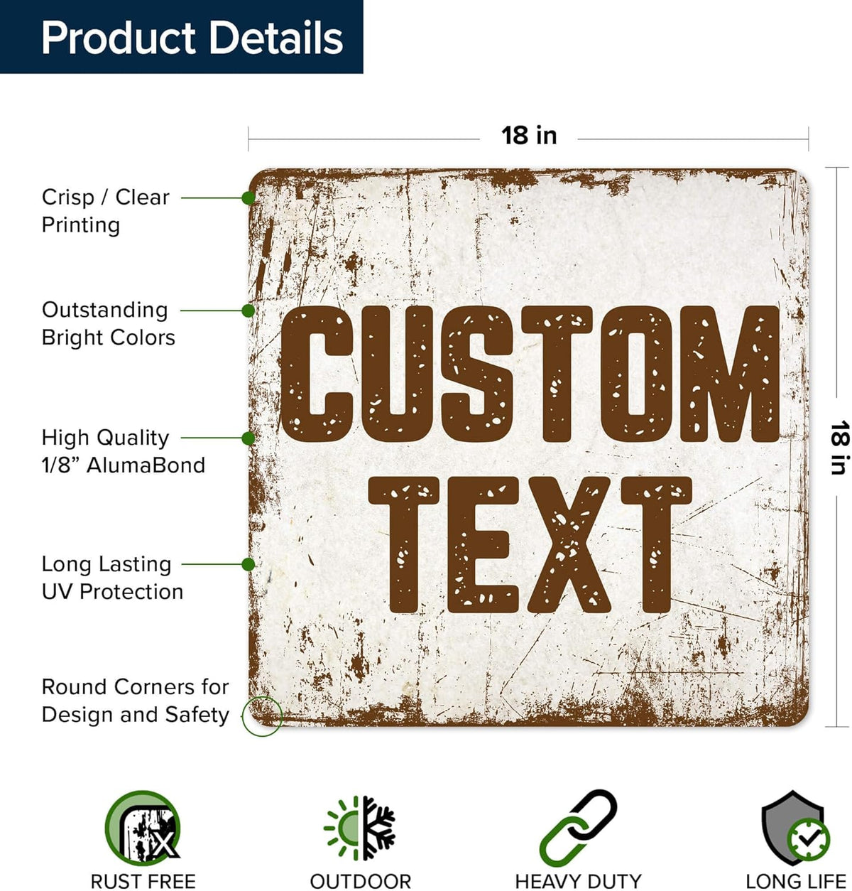 Custom Sign, Custom Street Sign, 11 Font Colors, 13 Font Styles, 4 Hole Options, 22 Sizes, 18x18