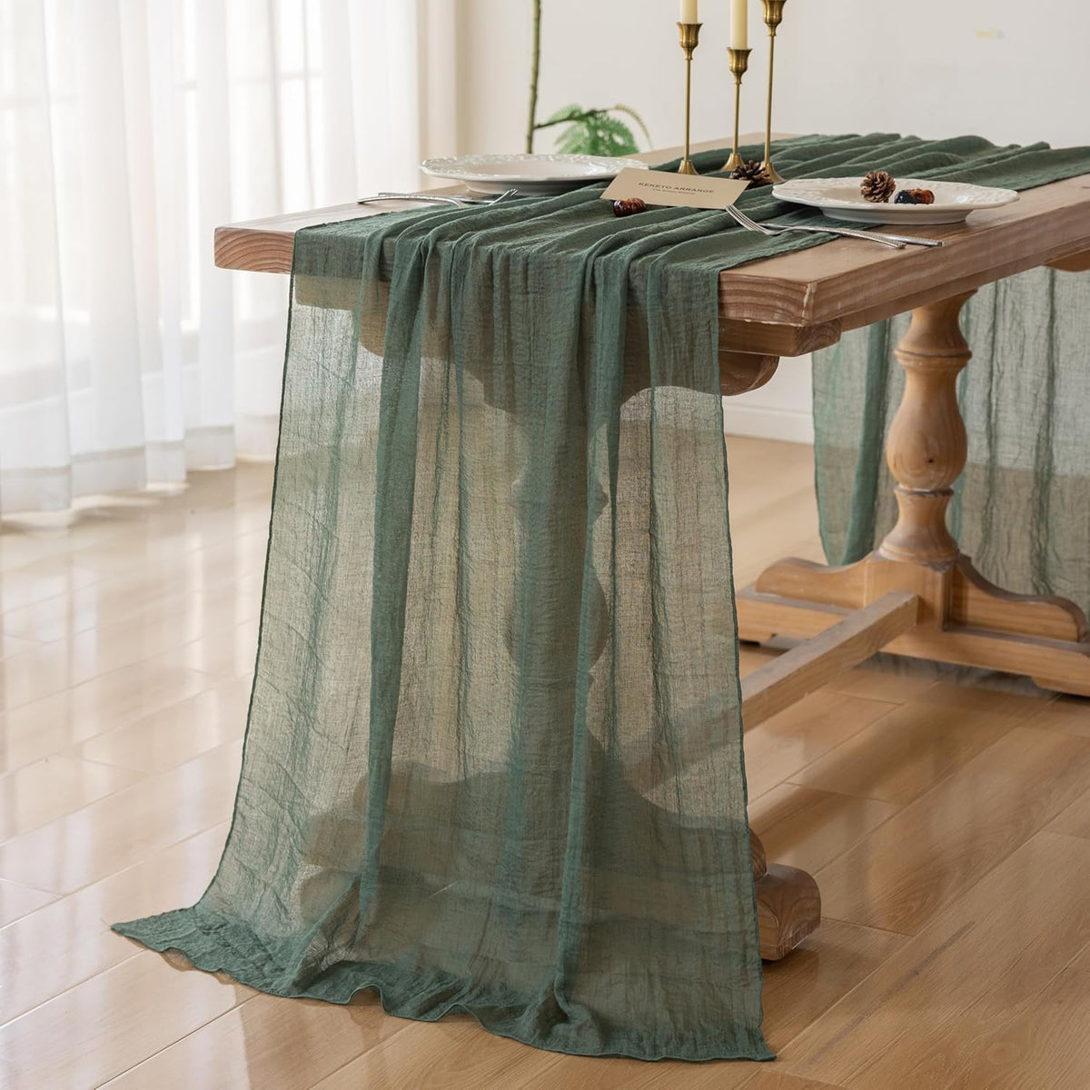 6Pcs Forest Green Gauze Rustic Cheesecloth Table Runner 120 Inch 10 FT for Wedding Baby Shower
