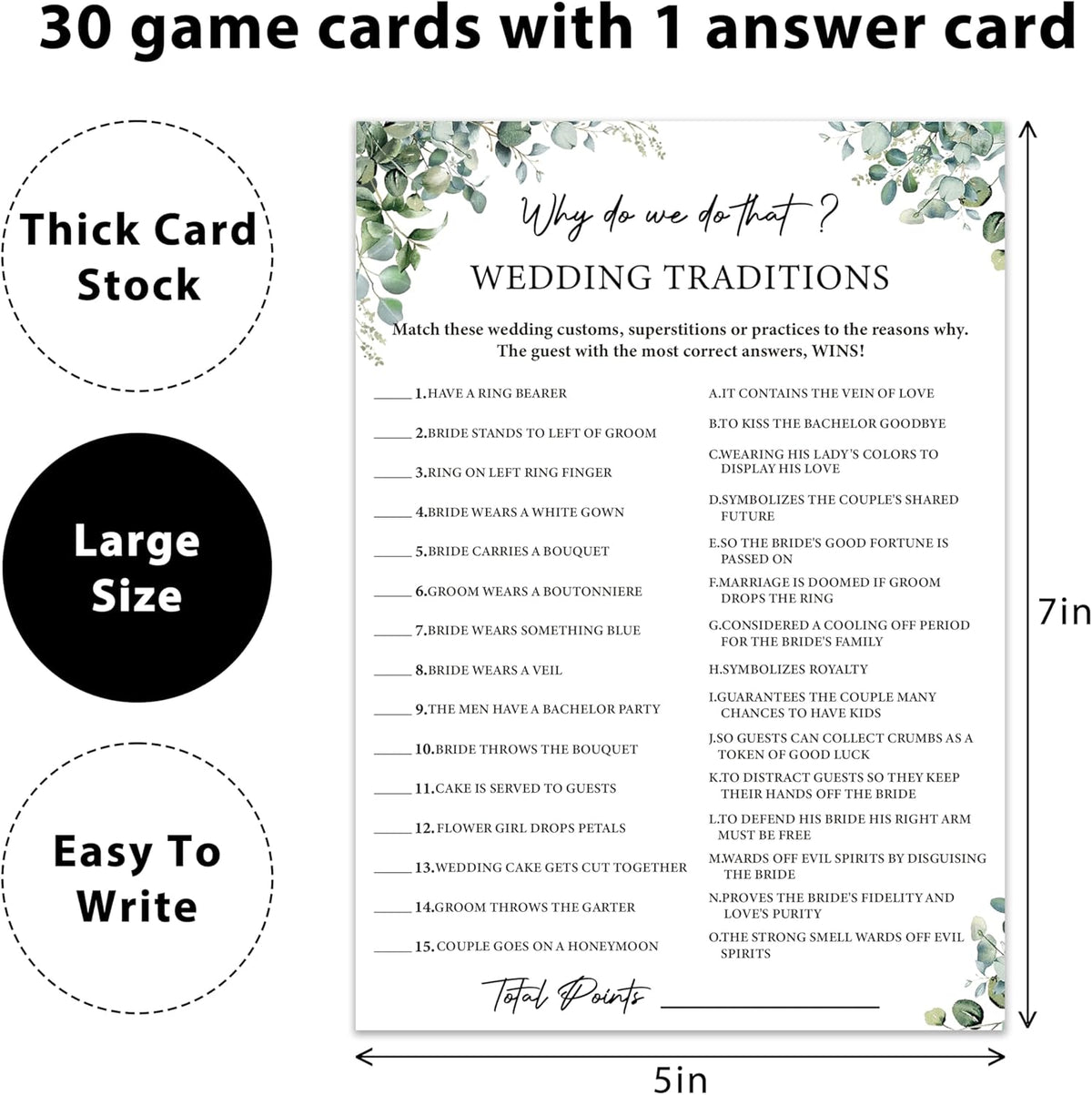 Eucalyptus Bridal Shower Game Cards - Why Do We Do That ? Wedding Traditions, Engagement