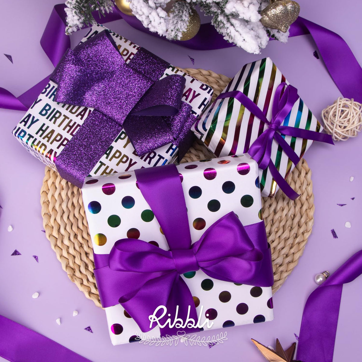 Ribbli Purple Double Faced Satin Ribbon,1” x Continuous 25 Yards,Use for Craft Bows Bouquet, Gift