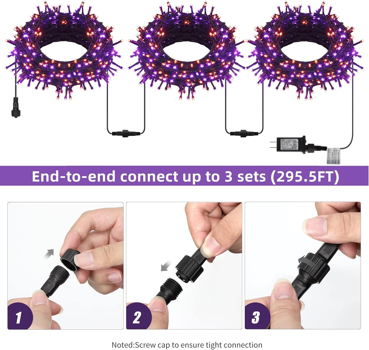 300 LED Halloween String Lights, 98.5FT with 8 Modes, Waterproof, Plug in for Indoor/Outdoor Party