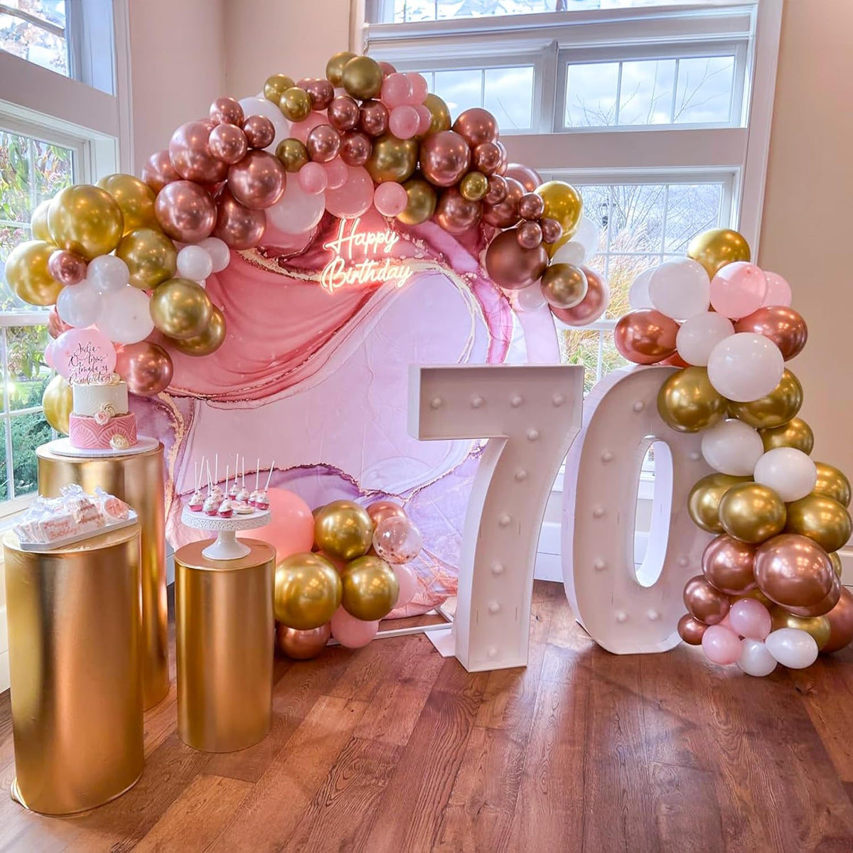 Pink Gold Balloons Set, 12 Inch Pink White Latex Balloons Pink Confetti Helium Balloons Pink and