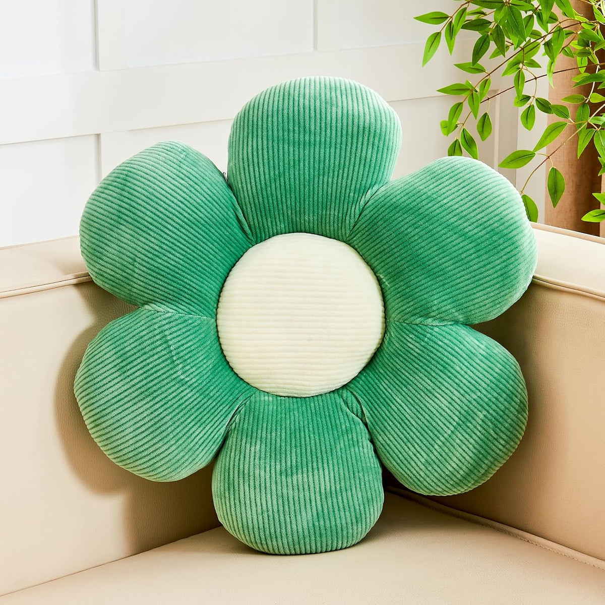 Sage Green Flower Pillow, 14.9" Cute Flower Shaped Floor Pillow, Aesthetic Floral Plush Daisy