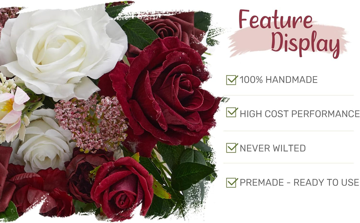 Wedding Arch Flowers with Drapes Kit (Pack of 4) - 2pcs Artificial Christmas Marsala Deluxe Swag