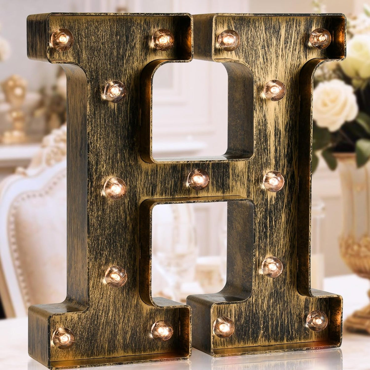 OYCBUZO Golden Black Led Marquee Letter - Industrial, Vintage Style Light Up Alphabet Letter Sign