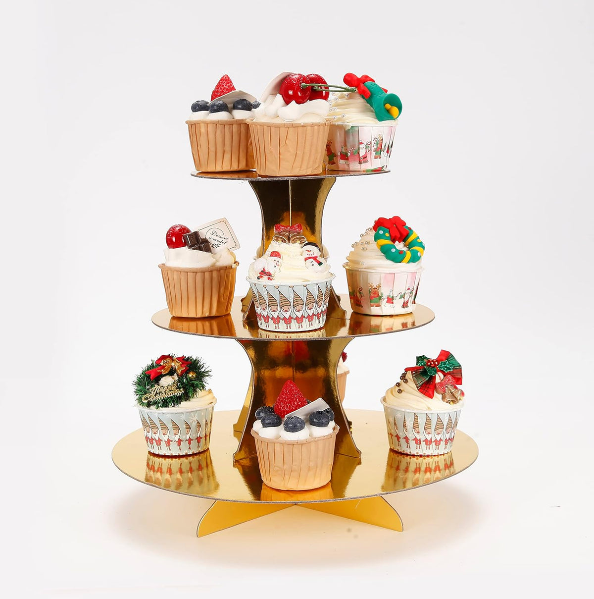 3-Tier Cupcake Stand, Gold Cardboard Cake Stand Holder, Tiered DIY Cupcake Stand Tower for Dessert